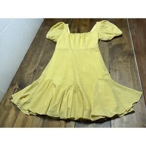 ASTR Wendy Puff Sleeve Mini Dress Yellow Flutter Hem Medium
